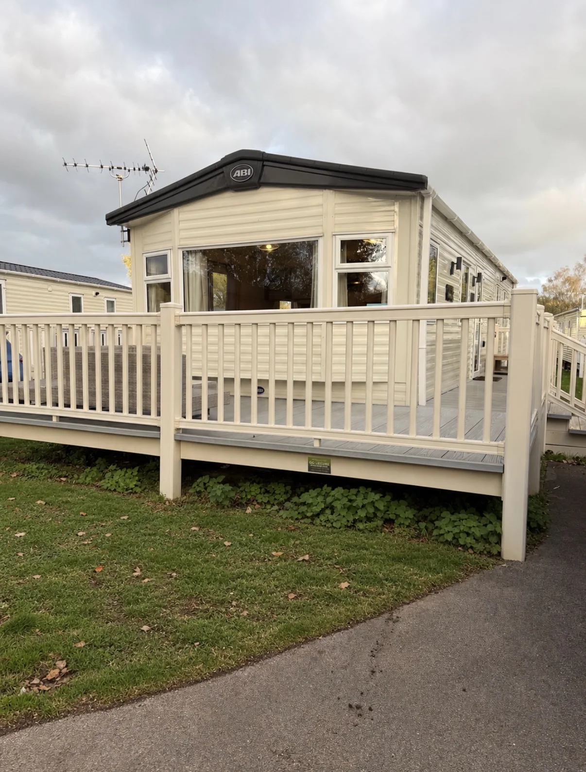 Exterior of The Fields Nook with cream decking and steps