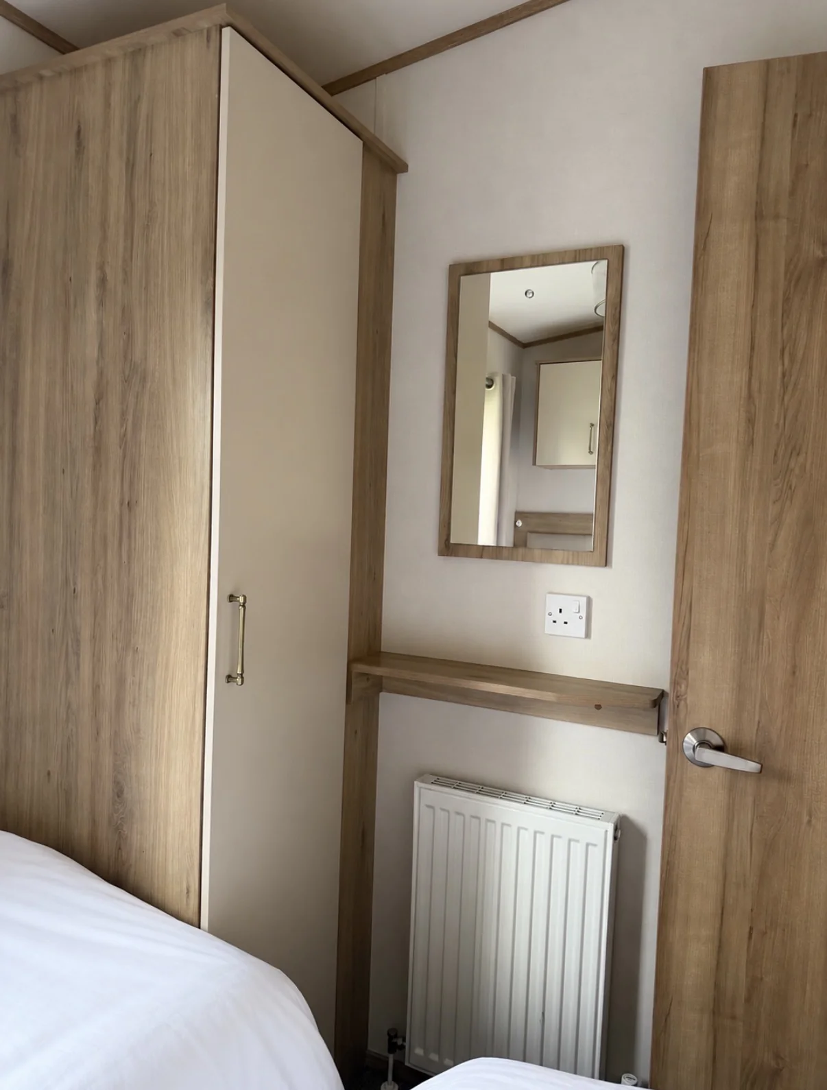 Twin bedroom wardrobe, mirror and dressing shelf